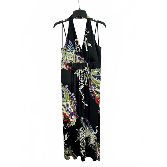 I.N. Studio Dresses & Skirts - I.N Studio Vintage Boho Paisley Y2K Style Black Halter Maxi Dress- Size 14